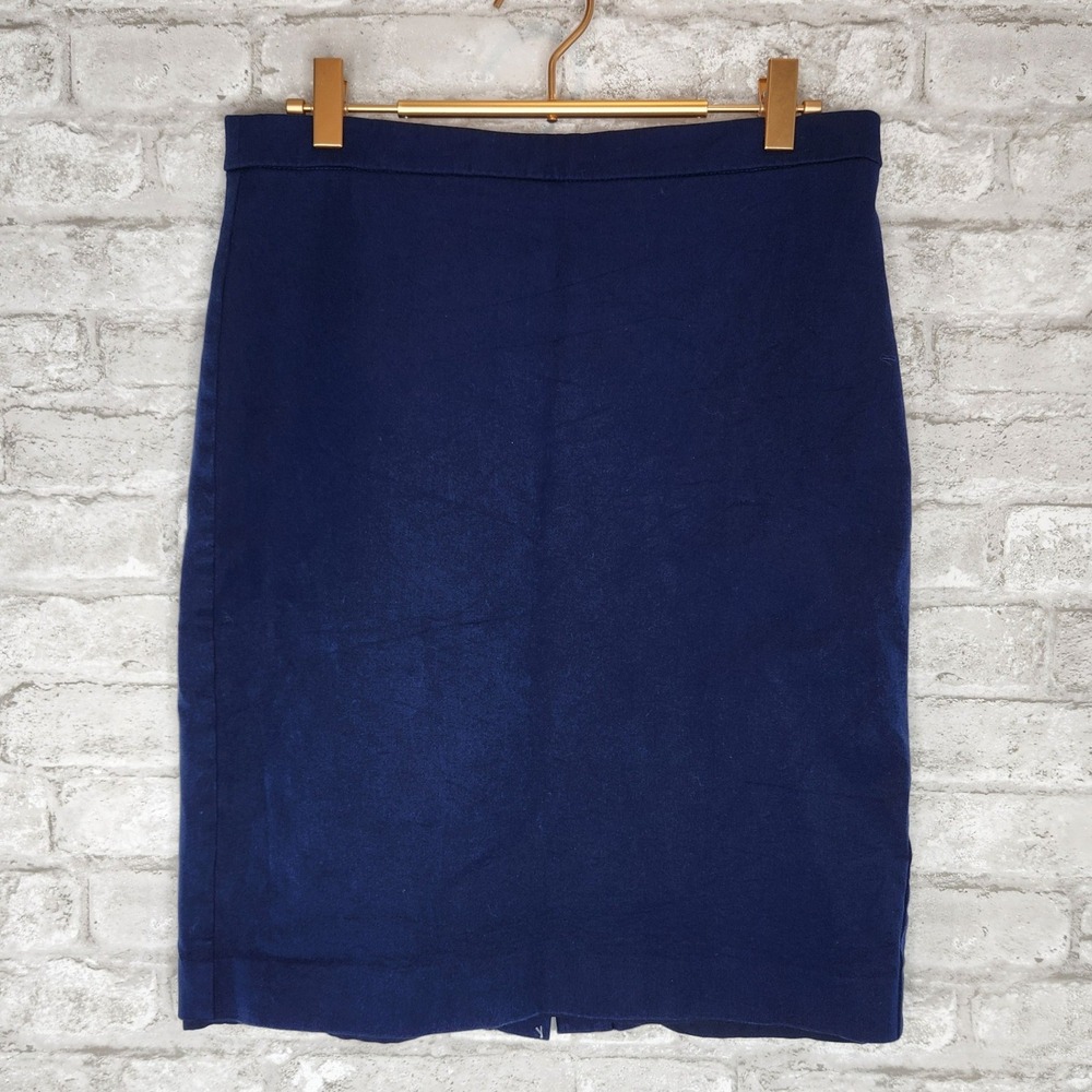 J.Crew Pencil Skirt Navy Blue Cotton Blend Stretch Career Size 8